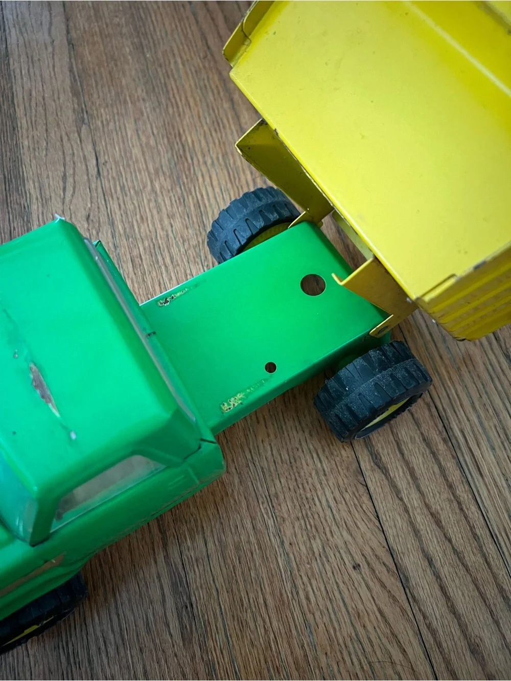 Vintage Tonka Green and Yellow Metal Dump Truck